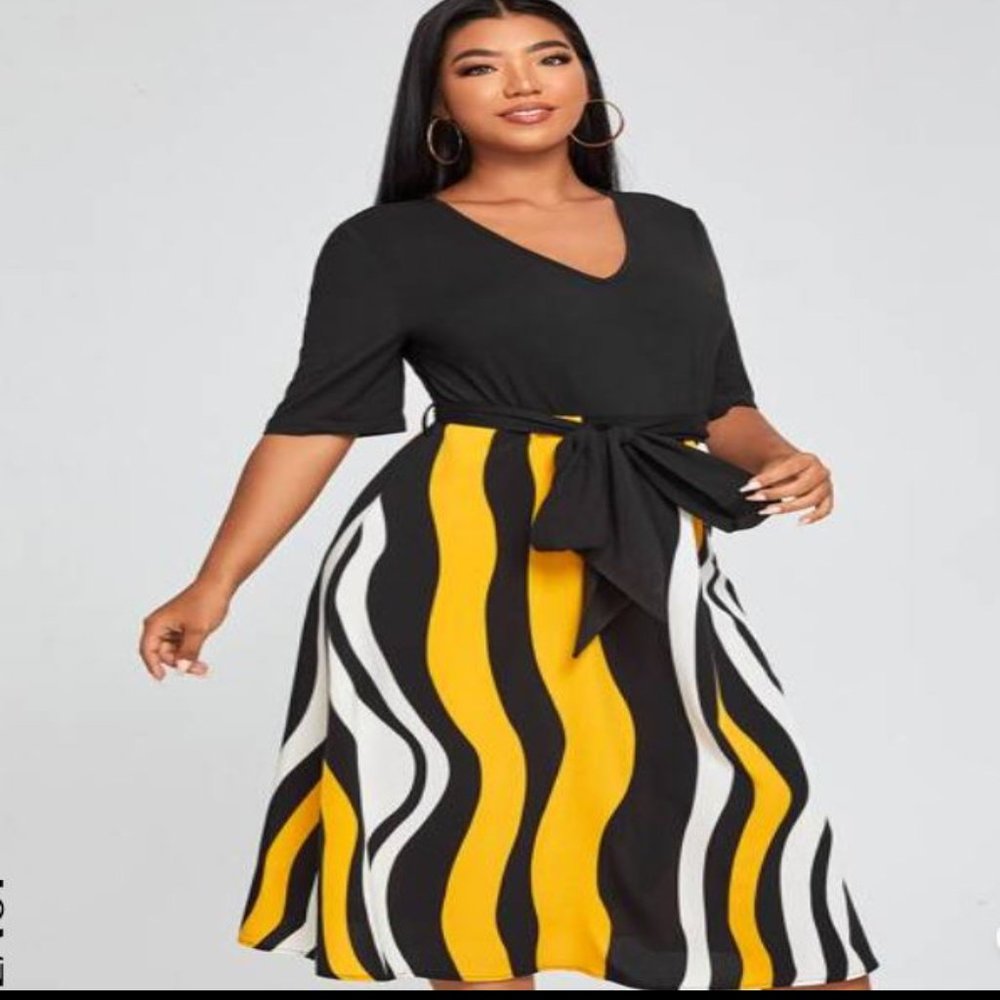 SHEIN Curve Plus Striped Self Tie A-line Dress size 4x